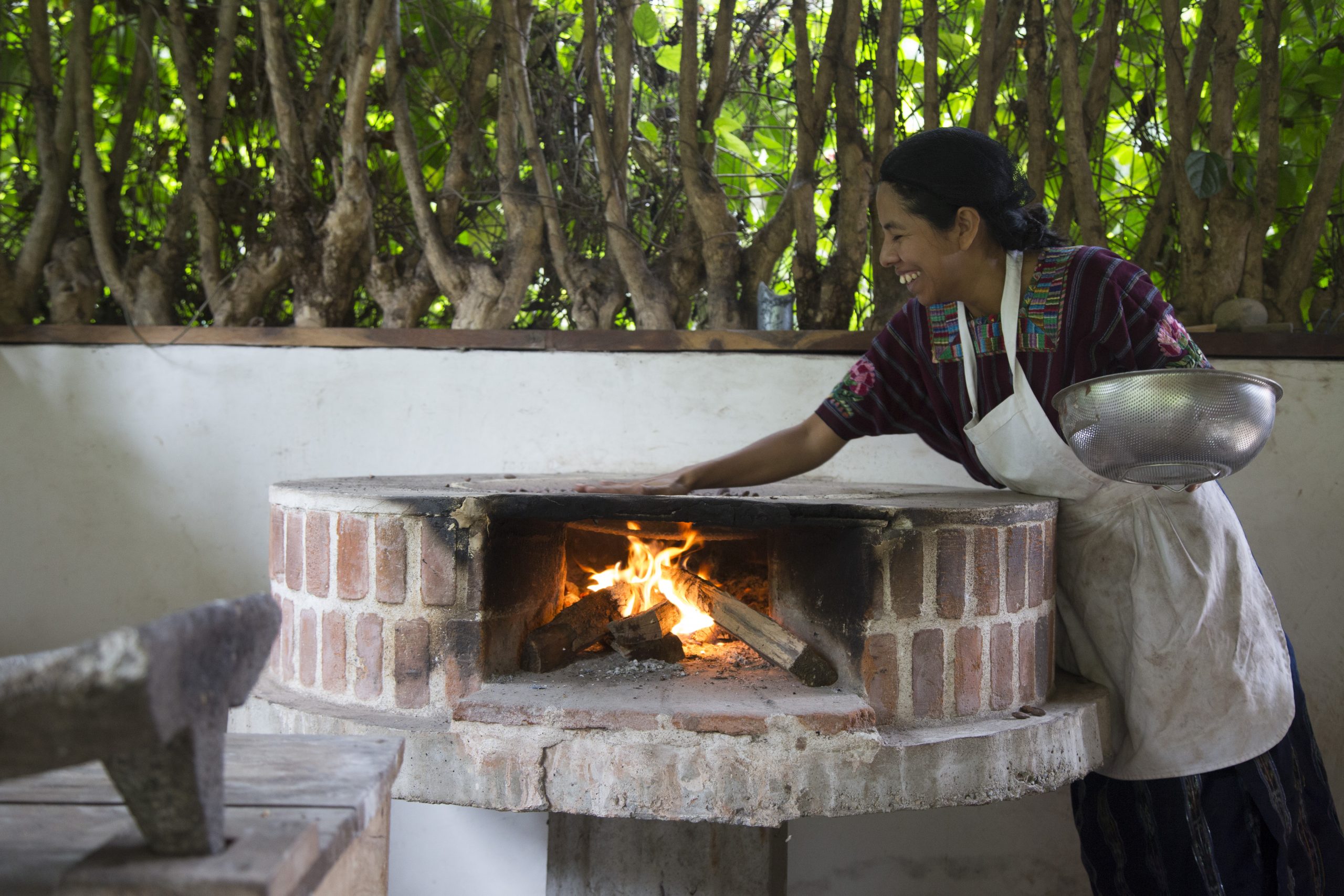 Roasting the cacao beans over an open fire