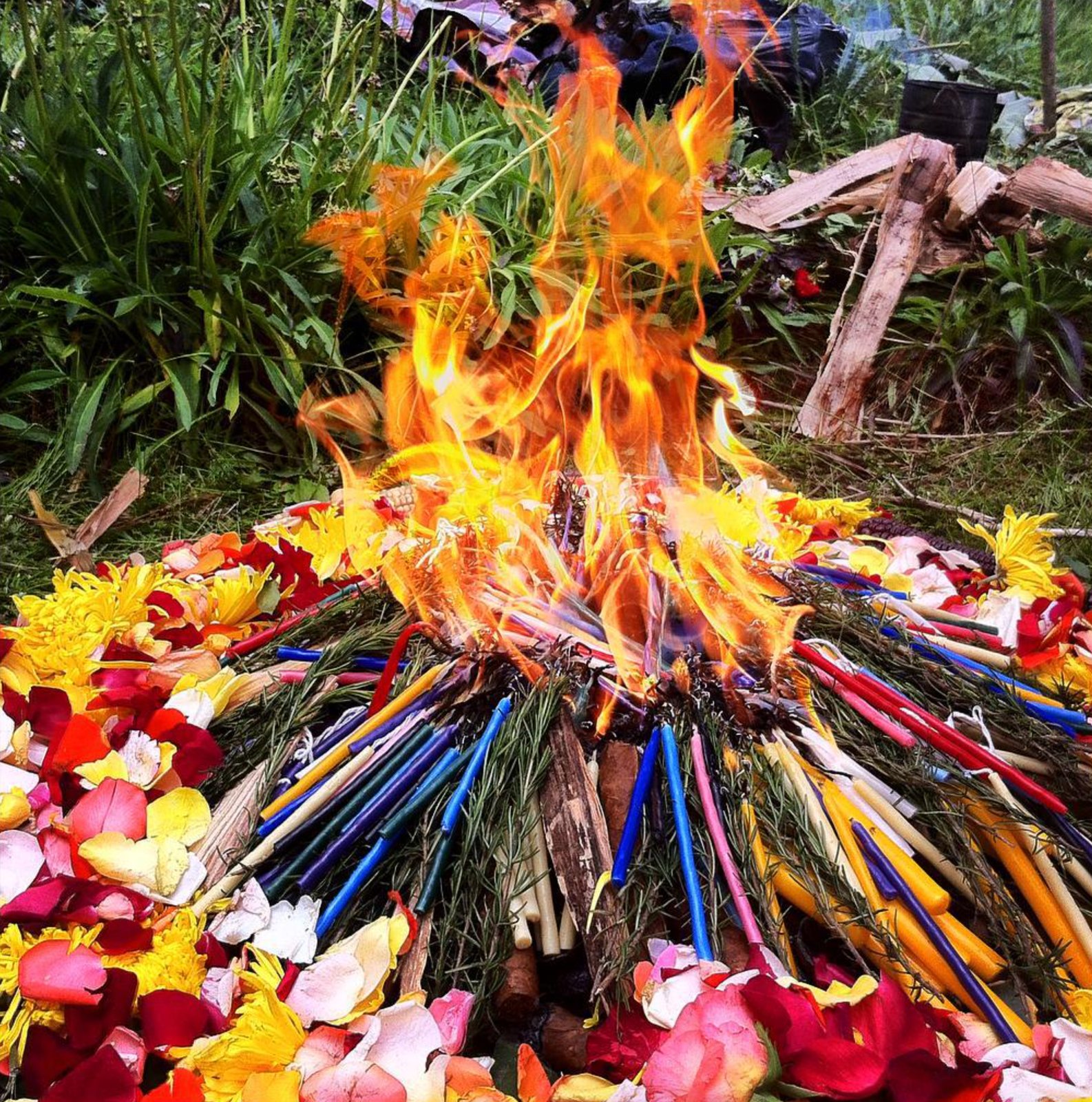 Fire ceremony with flowers and candles